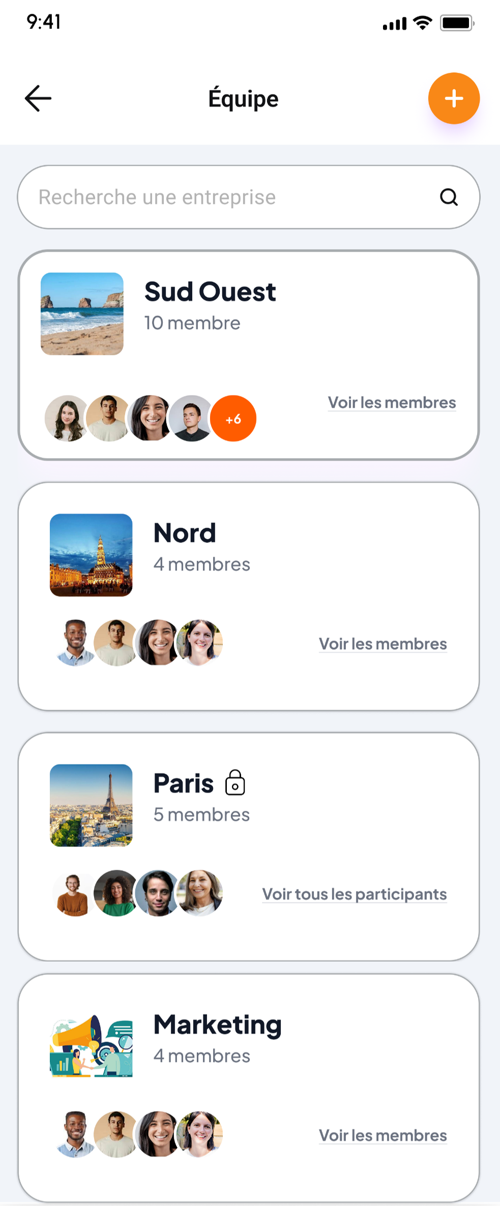 Détail d'une équipe dans l'application MTP Running
